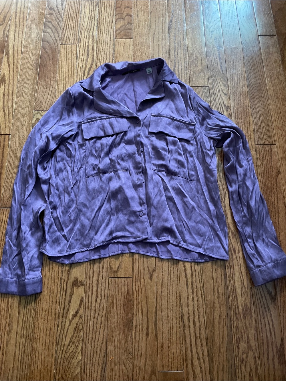 Tahari Purple Satin Crop Button Down Women’s Sz Medium